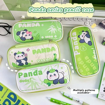 Kawaii Panda Kalem Kutusu PU Deri Büyük Kapasiteli Çok Fonksiyonlu Kalem Çantası Kutusu Kırtasiye Kalem Kılıfı Ofis Okul Malzemeleri
