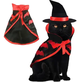 Kedi Kostüm Kitty Kostüm Kediler İçin Köpek Giysileri Cadılar Bayramı İçin Kabak ve Yarasa Desen Pet Uyar Kedi Köpek Tavşan