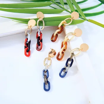 kissme Benzersiz Renkli Akrilik Bağlantı Zincirleri Dangle Küpe Kadınlar İçin Altın Renk Bildirimi Küpe moda takı Toptan