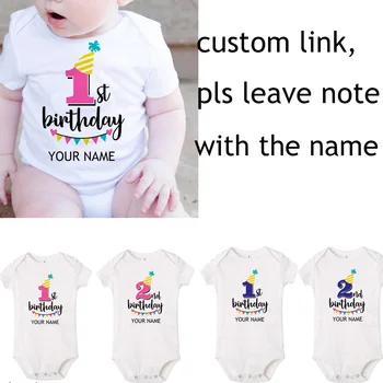 Kişiselleştirilmiş İlk Doğum Günü Mektubu Baskı Kız Erkek Giysileri Erkek Bebek Doğum Günü parti giysileri 0-24M Özelleştirmek Eklemek Adı