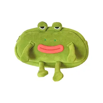 Kişiselleştirilmiş kozmetik düzenleyici Sevimli Kurbağa Peluş Kozmetik fermuarlı çanta Kapatma Kapasiteli Taşınabilir Kalem Telefon Depolama
