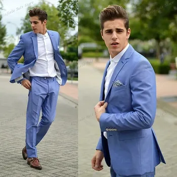 Klasik Erkek 2 Parça Takım Elbise Slim Fit Damat Giyim Özel Iki Düğme Düğün Balo Smokin Resmi Iş Blazer Ceket Ceket Pan