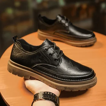 Klasik Moda Oxford Ayakkabı Kalın Taban Dayanıklı erkek Açık spor ayakkabı erkek Hakiki Deri rahat ayakkabılar Düşük Üst Ayakkabı