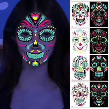 Komik Cadılar Bayramı Aydınlık Dövme Etiket Yüz Sticker Ölü Yüz Dövmeler Geçici Yüz Makyaj Şenlikli Cosplay Dekor