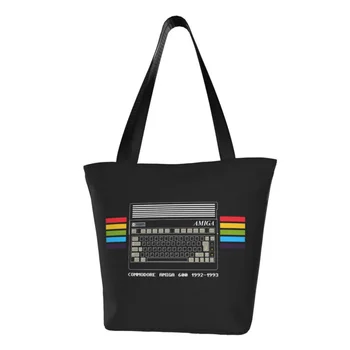 Komik Commodore Amiga 600 alışveriş çantası Geri Dönüşüm C64 Amiga Bilgisayar Bakkal Tuval Alışveriş omuzdan askili çanta