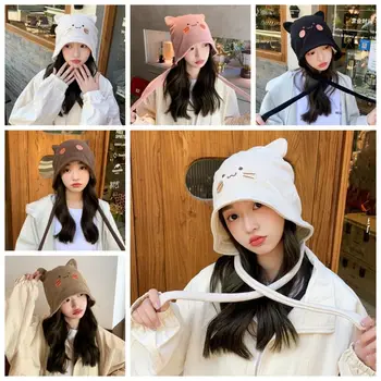 Kore Nakış Sevimli Kedi Kulak Bere Şapka Kadınlar İçin Kız kulak koruyucu şapka Kış Sıcak Kaput Şapka