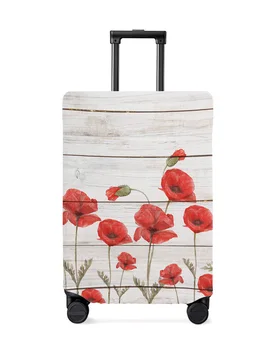 Kırmızı gelincik çiçeği ahşap pano Seyahat Bagaj Koruyucu Kapak Seyahat Aksesuarları Bavul Elastik Toz Durumda Kol Korumak
