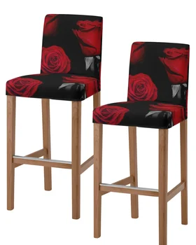 Kırmızı Gül Çiçek parlak bar sandalyesi Kapakları Kısa Geri Streç Bar Taburesi Kapağı Kolsuz sandalye kılıfı s Ofis klozet kapağı