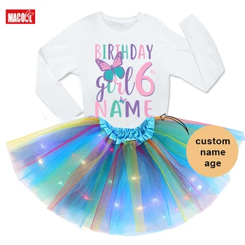Kızlar Doğum Günü Kıyafetleri Kelebek Kız Tutu Elbise Seti Prenses Doğum Günü Uzun Kollu Tişört Takım Elbise Kız Çocuklar parti ışığı Elbise 6th