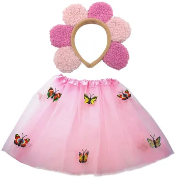 Kızlar Kadınlar Prenses Peri Çiçek Petal Kafa Bandı Tutu Etek Seti Çocuk Parti Doğum Günü Cadılar Bayramı Kostüm Cosplay
