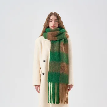 Kış Kalınlaşmış Sıcak Eşarp Kadın Moda Jakarlı Şal Daire Tasarımcı Elegance Atkısı Kontrol Baskı Vintage Eşarp