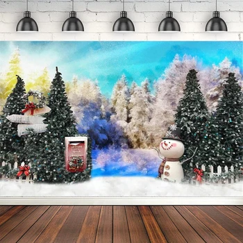 Kış Noel Fotoğraf Backdrop Kardan Adam Noel Ağacı Posta Kutusu Dekor Çocuklar Bebek Portre Posteri Arka Plan Fotoğraf Stüdyosu
