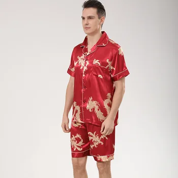 L-5XL Erkek Pijama Setleri Yaz Kısa Kollu Bluz + Şort 2 adet Pijama Takım Elbise Baskı Düzenli Fit İnce Rahat Erkek Kıyafetler H57