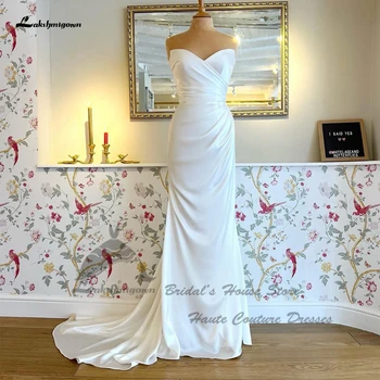 Lakshmigown Basit Yumuşak Saten düğün elbisesi Mermaid 2024 Vestidos De Novia Beyaz Plaj gelinlikler Lace Up Geri