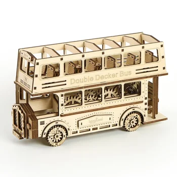 Lazer Kesim Çift Katlı Otobüs 3D Ahşap Bulmaca Oyuncaklar Çocuk DIY Montaj Kitleri Monte Yapı Taşları Modelleri Çocuk Yetişkin Arabalar
