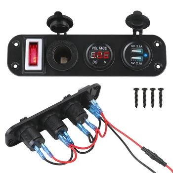 LED Ekran Dijital Voltmetre 12-24V Güç Çıkışı Çift USB araba şarjı Araba Anahtarı Paneli 5V 2.1 A + 2.1 A