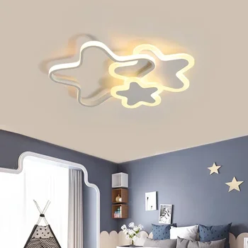 LED tavan ışık çocuk odası için Modern Pentagram erkek kız yatak odası asılı lambalar beyaz pembe kreş çocuk aydınlatma