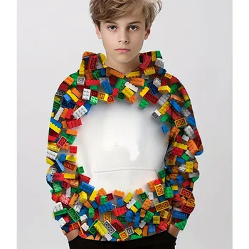 LEGO Hoodie Erkek Giysileri Moda Kazak Çocuklar Kapşonlu Uzun Kollu Kazak Erkek Üstleri Yapı Taşı çocuk Giyim