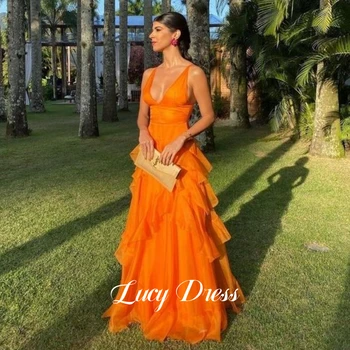 Lucy Nedime Elbisesi gece elbisesi Örgü balo kıyafetleri V Yaka Turuncu Renk Zarif Parti Elbiseler Kadınlar için 2024 Kokteyl Lüks