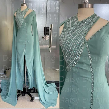 Lüks Akşam Elbise Halter Sequins Straplez Yeşil Balo Elbise Düğün Parti Suudi Arabistan kadın Resmi Elbise فساتين الحفلات