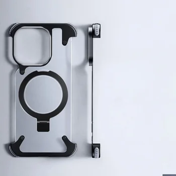 Manyetik Metal Standı Çerçevesiz Mat iPhone 14 13 15 Pro Max Artı Alüminyum Alaşımlı Lens Koruma Buzlu arka kapak telefon kılıfı