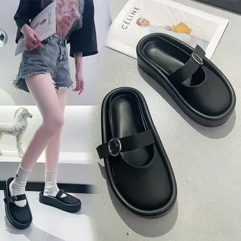 MaryJane Ayakkabı Platformu Okul Öğrenci Ayakkabı Koleji Kız Öğrenci Kalın Alt Lolita Ayakkabı Düşük Topuk Kadın Lolita Düz Terlik