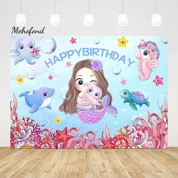 Mehofond Mermaid Zemin Kızlar Doğum Günü Partisi Dekoru Deniz Altında Ölçekli Kabuk Prenses Fotoğraf Arka Plan Fotoğraf Sahne