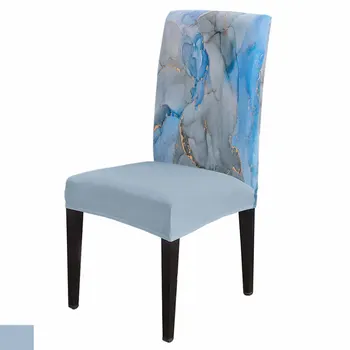 Mermer Doku Suluboya Mavi Gri Streç sandalye kılıfı Yemek Odası Ziyafet Otel Elastik Spandex Koltuk sandalye kılıfı s