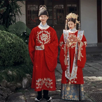 Ming Hanedanı Hanfu düğün elbisesi 2022 Yeni Çift Gösterisi Hefu Çin Antik düğün elbisesi Tam Set Fengguan Xiapei düğün elbisesi
