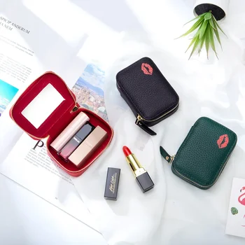 Mini Kozmetik aynalı çanta Taşınabilir Ruj Kutulu Makyaj çantası Mini Çanta Ruj Çantası Ayna Ruj bozuk para cüzdanı
