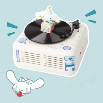 MİNİSO Hello Kitty benim melody Kuromi Cinnamoroll Vintage plak çalar mini bluetooth stereo doğum günü hediyesi için erkek ve kız