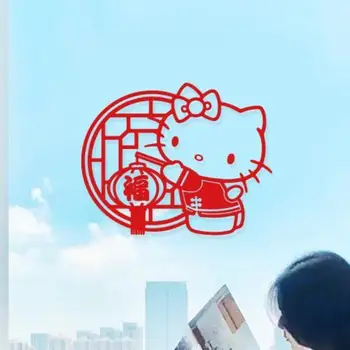MİNİSO Sanrio Hello Kitty Sticker Yeni Yıl Nimet Çin Kırmızı Neşeli Dükkanı pencere camı dekorasyon çıkartması Hediye Kızlar için