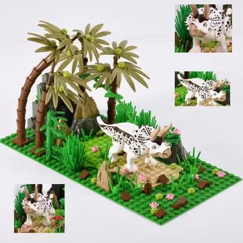 MOC Tropikal Orman Dinozor Sahne Üçgen Ejderha Yapı Taşı Modeli Bulmaca Ekleme Küçük Parçacık Tuğla çocuk Oyuncakları