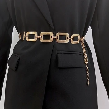 Moda Altın Zincir Kemer Kadın Bel Ayarlanabilir Punk Gümüş Metal Kemerler Kadınlar İçin Yüksek Kalite Lüks Elbise Pantolon Zincirleri