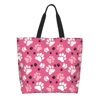 Moda Baskılı Pençe Baskılar Pembe alışveriş büyük el çantası Yeniden Kullanılabilir Tuval Alışveriş Omuz Renkli Çiçek Güzel Çanta