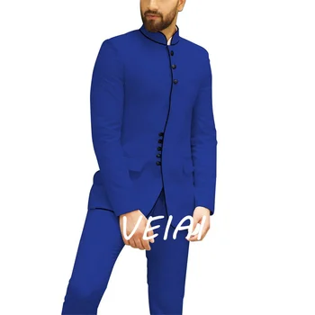 Moda Blazer erkek Takım Elbise Blazer Kıyafetler Terno Tek Göğüslü Standı Yaka İki Parçalı Ceket Pantolon Slim Fit Trajes De Hombre