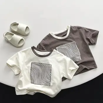 Moda Erkek Kız Yaz Kısa Kollu T Shirt Vintage Baskı Çocuk Casual Tops Yeni Bebek Pamuk T Shirt Çocuk Giysileri