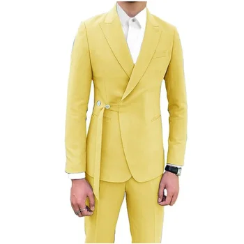 Moda Erkek Takım Elbise Ceket Sarı Tepe Yaka Keten Özel Erkek Ceket Akıllı Rahat resmi takım elbiseler Slim Fit Blazer Sadece 1 Ceket 2023