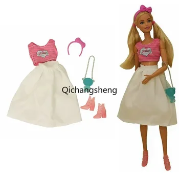 Moda Pembe 1/6 oyuncak bebek giysileri Barbie Kıyafetler Seti Barbie Elbise Gömlek Etek Ayakkabı Çantası 11.5
