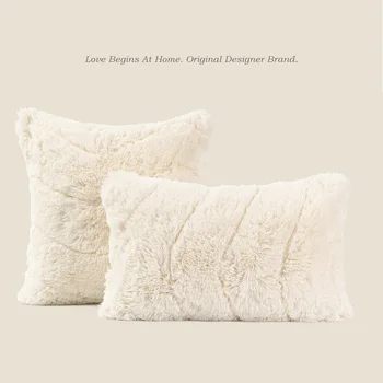 Modern basit düz renk peluş yastık örtüsü ışık lüks oturma odası kanepe beyaz koyu desen yastık