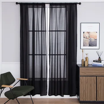 Modern Basit Siyah Tül Perdeler Oturma Odası Yatak Odası için Gazlı Bez Balkon