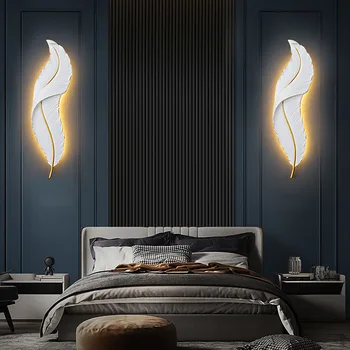 Modern Beyaz Mavi Pembe Reçine Tüy Duvar Aplik LED Üç Renkli Kısılabilir Aydınlatma Kapalı Yatak Odası Oturma Odası Dekorasyon Armatürü