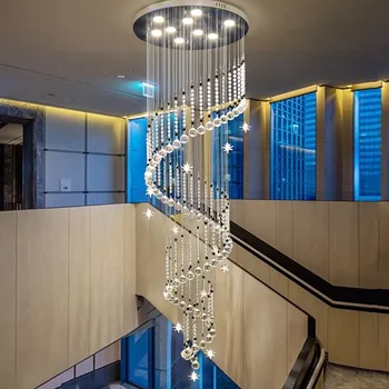 Modern merdiven avize kristal Spiral ışık ev dekorasyon oturma odası yüksek dubleks Villa Loft uzun asılı aydınlatma armatürü