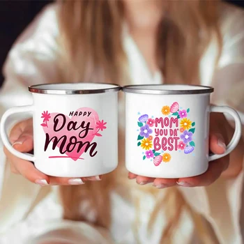 Mutlu Gün Anne Baskı Emaye Kupalar kahve kulplu fincan anneler Günü Hediyesi için Anne İçecek Şarap Suyu Bardak Emaye Fincan Anneler Günü Hediyesi