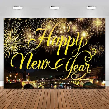 Mutlu Yeni Yıl Partisi fon kumaşı Işareti Posteri Afiş Desen Havai Fişek Parti Dekorasyon Fotoğraf Prop Arka Plan Fotoğraf