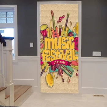 Müzik Kapı Çıkartmalar Kaya Hippi Kapı Duvar Sticker Kendinden yapışkanlı Karikatür Hip Hop Enstrümantal Çıkartması Duvar Kağıdı Ev yatak odası dekoru