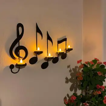 Müzik Not Anahtar mumluk Yaratıcı El Yapımı Demir Duvara monte sanat dekoru ışıklı çay bardağı Depolama Rafı Süs Düğün Dekor