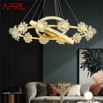 Nisan altın lüks avizeler ışık Modern kristal LED pirinç kolye lamba çiçek ev fikstür oturma odası için