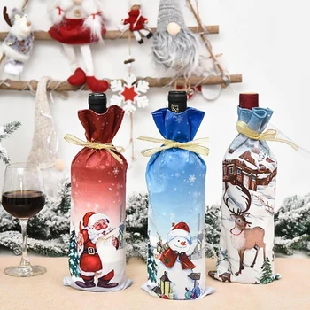 Noel Baba Elk Kardan Adam şarap şişesi tozluk Navidad 2020 Noel Noel Süslemeleri Ev Yemeği İçin masa süsü Yeni Yıl