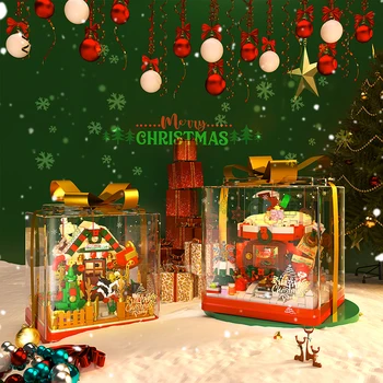Noel Baba Fantezi Noel Kabin Noel Meyve Hediye Kutusu Montaj Mini Granül Yapı Taşları Süslemeleri Ev Hediyeler İçin Çocuk